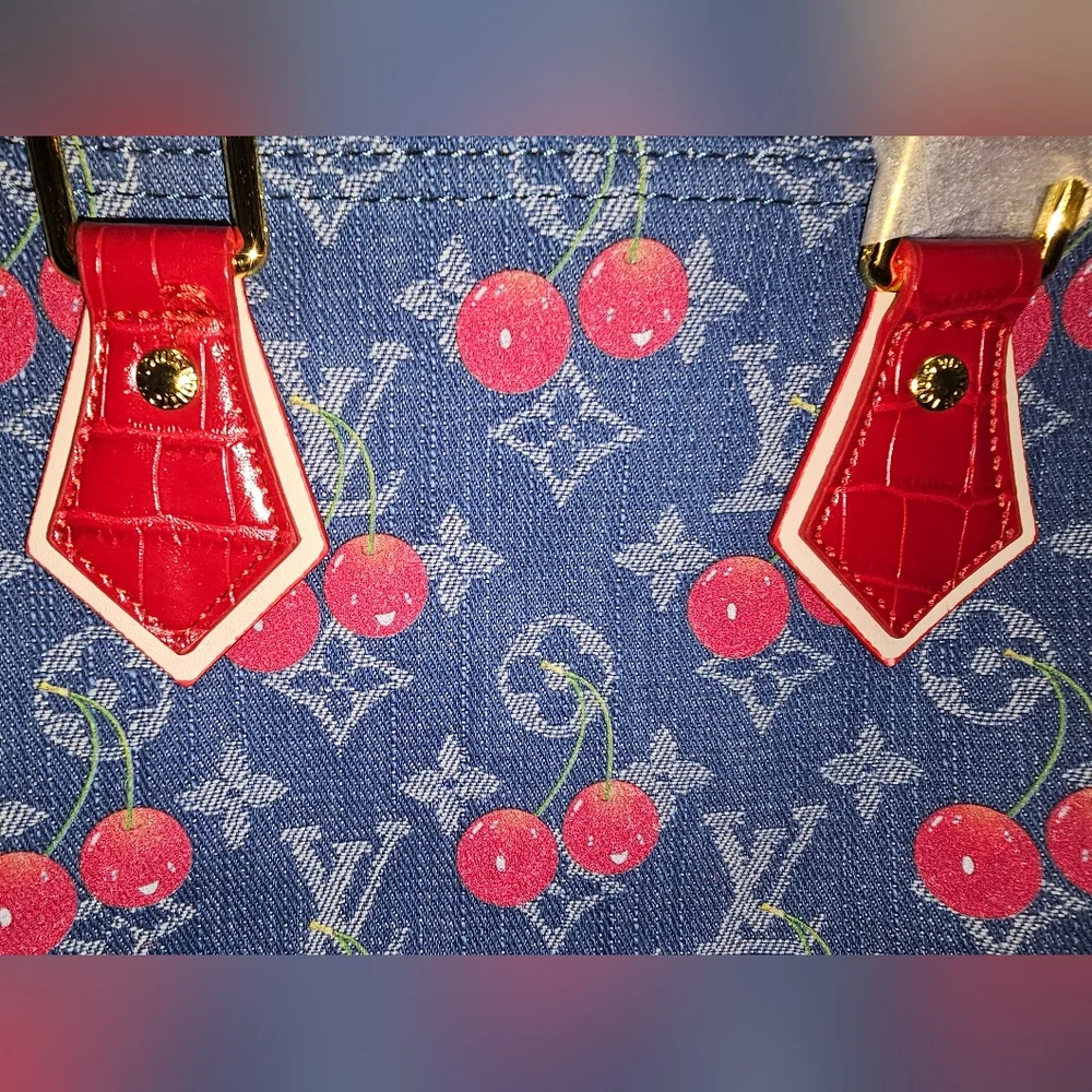 CUTE DENIM BAG Large SPEEDY Denim Cherries LV X TM MURAKAMI - Picture 3 of 17